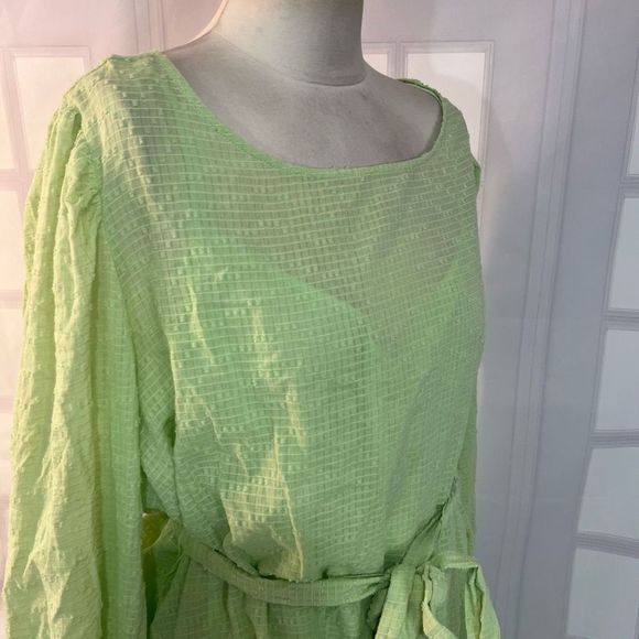 Eloquii NWT lime green long sleeve tie waist mini ruffle hem dress size 26 - Picture 5 of 12